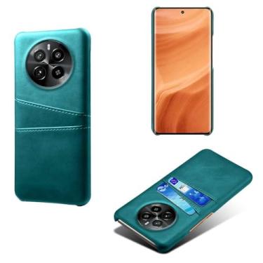 Imagem de Capas Compatível com OPPO Realme GT5 PRO,tampa protetora de couro falso,design de saco de cartão com 2 fendas de cartão atrás,proteção anti-impressão digital e anti-gota-Green