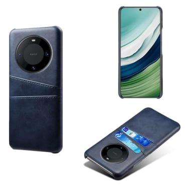 Imagem de Capas Compatível com HUAWEI MATE 60,Caso de couro PU-Tampa de telefone a prova de choque com 2 slots de cartão,Proteção anti-impressão digital e anti-gota-Blue