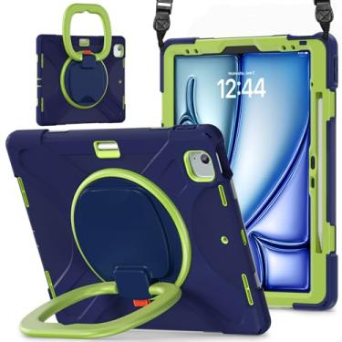 Imagem de MEEgoodo Capa para iPad Air 13 polegadas 2025 (M3)/2024 (M2) e iPad Pro 12.9 6ª/5ª/4ª/3ª geração 2022 2021 2020 2018, capa para tablet com suporte para lápis/suporte giratório/alça de ombro, azul