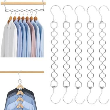 Imagem de BOXOB 5pcs Cabides Economizadores Espaço Guarda-Roupa, Capacidade 30lbs Cabides Roupas Gancho Giratório 360° 8 Ranhuras Organizadores Guarda-Roupa Itens Essenciais Armazenamento Casa Camisas Calças