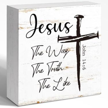 Imagem de WUZYOU Placa de caixa de madeira Jesus The Way The Truth The Like, Bíblia Sagrada João 14:6 citação placa de caixa de madeira, prateleiras de mesa cristãs, decoração de parede para sala de estar