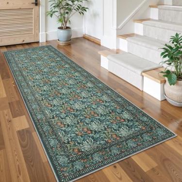 Imagem de Uphome Tapete de corredor de cozinha floral botânico, tapetes laváveis 5 x 15 cm, antiderrapantes, tapetes macios de corredor de entrada de pelo baixo, tapetes vintage para corredores de quarto