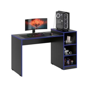 Imagem de Mesa Escrivaninha Gamer Zetra com Prateleiras (Azul e Preto)