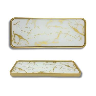 Imagem de Bandeja Decorativa Marmorizada Retangular Multiuso para Banheiro ou Lavabo (Branca)