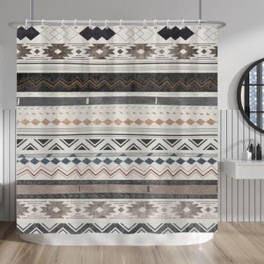 Imagem de Baocicco Cortina de banheiro listrada Boho 182 x 182 cm Cortina de banheiro de poliéster à prova d'água com 10 ganchos acessórios de banho de casa de fazenda hotel arte decoração de casa tecido