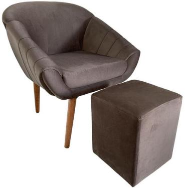 Imagem de Kit Poltrona Giovana Puff Quadrado e Almofadas em Sued Premium - Sua C