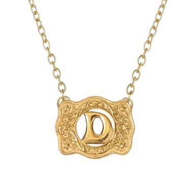 Imagem de SENFAI Colar com fivela de cinto em ouro 14K, estilo ocidental, com pingente de letra inicial, design decorativo com fivela de cinto, Small, Latão, Sem Pedra Preciosa