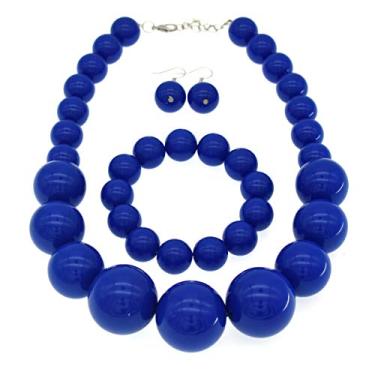 Imagem de CIOOU Colar de pérolas grossas, conjunto de joias, gargantilha de pérolas, colar de contas grandes para mulheres, presente de casamento, Miçanga, Miçanga