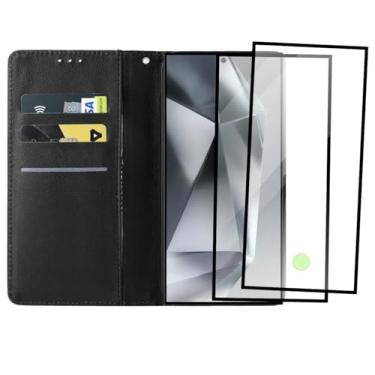 Imagem de Capa Capinha Carteira Para Galaxy S24 Ultra Capinha Flip Case + 2 Películas de Vidro Temperado 3D