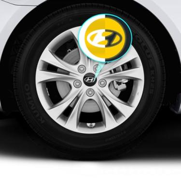 Imagem de IPG Decalque feito para Hyundai 2011-23 Sonata/Azera/Santa Fe (decalque de 5,5 cm - tampa central de 5,9 cm) fora do logotipo adesivos externos (4 unidades) (Série reflexiva - amarelo)
