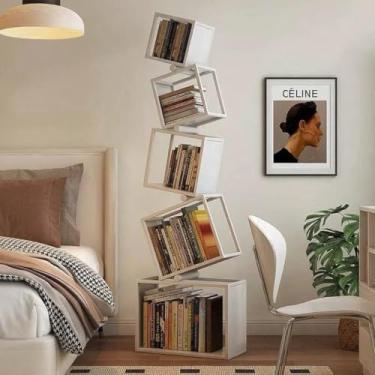 Imagem de TDDFLO Estante geométrica, estante moderna exclusiva de metal de 5 camadas, estante de canto para CDs/livros/decoração de casa - branca