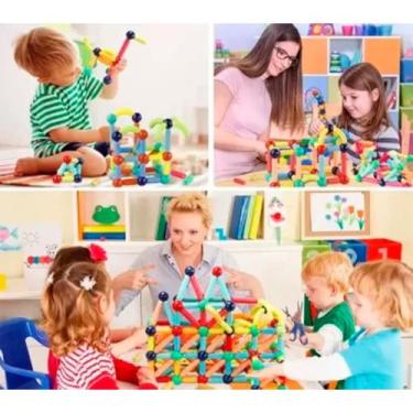 Imagem de Brinquedo de Encaixar Bloco Magnético 103 peças coloridas para montar,