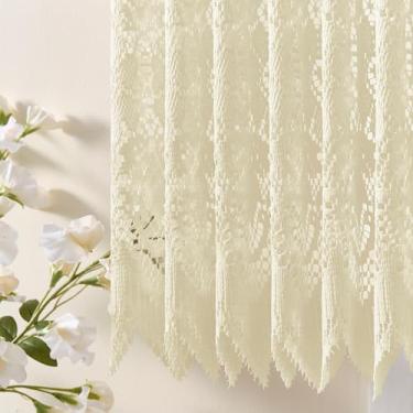 Imagem de Cortina Boho para janela de cozinha, filtração de luz, ilhós, bege, camadas de cortina para café, vintage, rústico, rústico, casa de fazenda, boêmio, estampado, para banheiro, 1 painel, L 127 x C40