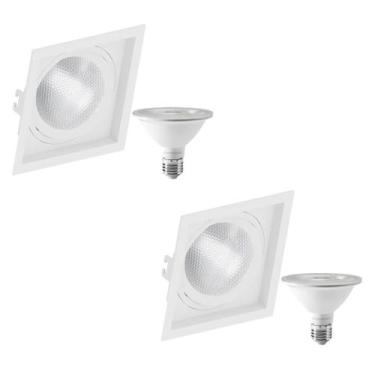 Imagem de 2 Spot Embutir Quadrado Recuo PAR30 + 1 Lâmpada LED 10W 6500K E27 - SA