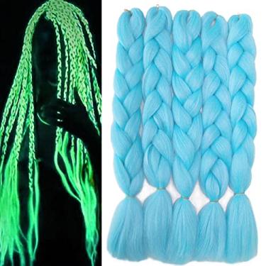 Imagem de Extensões de tranças de cabelo azul claro tranças jumbo cabelo trançado brilhante cabelo luminoso que brilha no escuro