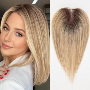 Imagem de HAIRCUBE Toppers para mulheres cabelo humano verdadeiro, 100% Remy HumanHair Topper 8,9 cm x 10 cm amarrado à mão com base de renda suíça 30,5 cm sem franja, melhor para mulheres com cabelo fino (R6