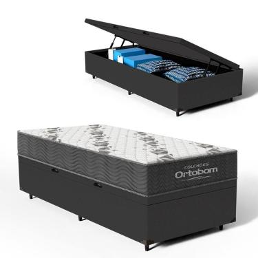 Imagem de Cama Box Baú + Colchão Ortobom e Espuma D33 Airtech 100 78cm