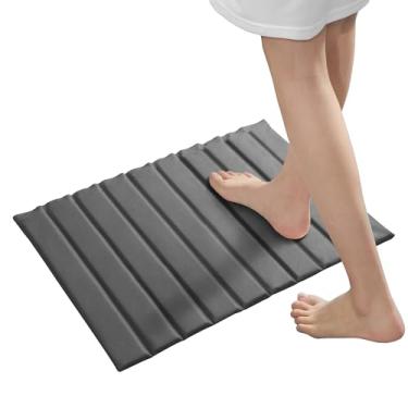 Imagem de Volminex Tapete de banho de pedra, tapete de banho antiderrapante de terra de diatomáceas dobrável, tecido de couro PU absorvente e de secagem rápida, tapete de secagem de pedra para piso de banheiro