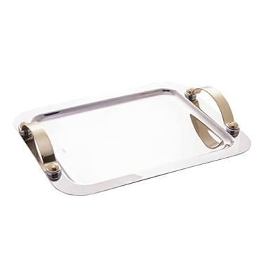 Imagem de BANDEJA DE AÇO INOX C/ALÇA DOURADA MANHATTAN 33x27cm