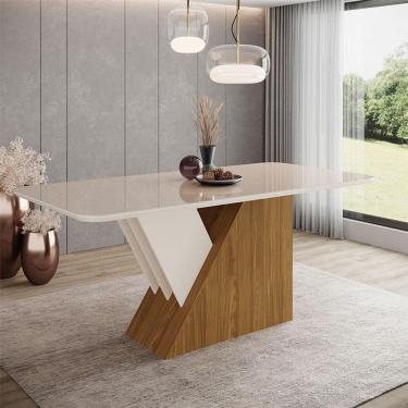 Imagem de Mesa de Jantar Epic 180 cm Ambiente Canto Arredondado com Vidro Nature Off White - Henn