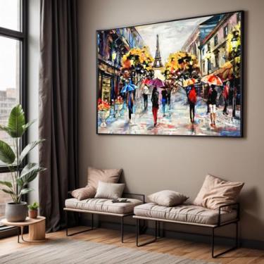 Imagem de Quadro com Moldura Sala Quarto Arte Paris Colorido Decorativo Horizontal Grande Hall