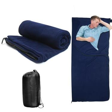 Imagem de Forro de saco de dormir de lã, cobertor para clima frio, 190,5 x 78,7 cm, lençol de viagem forrado para dormir com zíper, almofada térmica térmica fina e leve para acampar, inverno, adultos, unissex
