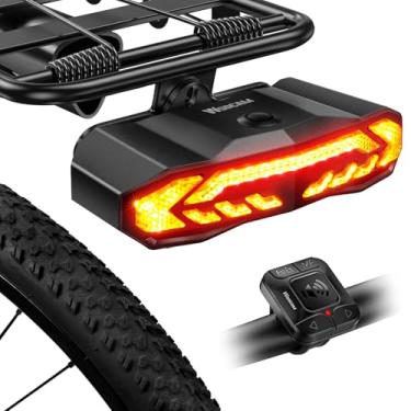 Imagem de WSDCAM Luz traseira inteligente de bicicleta para rack de carga com setas e luz de freio, liga/desliga automático, recarregável, USB, controle remoto, buzina, alarme, luz traseira para bicicleta,