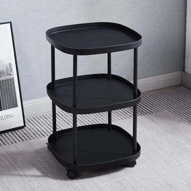 Imagem de Café Moderno Com Rodas Para Sala De Estar Extremidade Lateral Central Estrutura De Aço Carbono Prateleira Ajustável Aberta Para Pequenos Espaços Sala De Estar Quarto, Black, 43 * 43 * 65cm