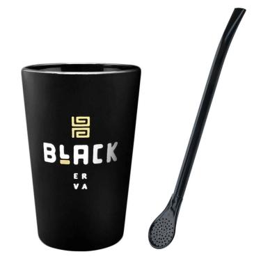 Imagem de Kit Tereré Copo Cuia 350Ml Preto E Bomba Preta Black Erva