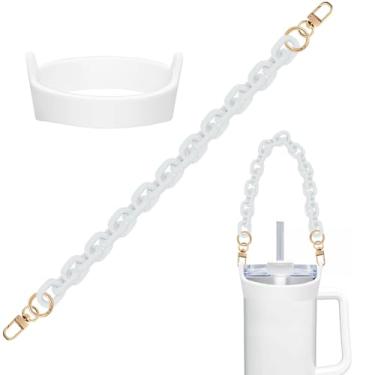 Imagem de 2 peças/conjunto de alça de garrafa de água com alça de suporte de garrafa de água para acessórios de copo Stanley Paracord durável e confiável para garrafas de 227 a 1,134 g (branco)