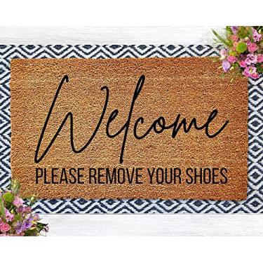 Imagem de Welcome Please Remove Your Shoes Capacho, decoração de varanda frontal, capacho engraçado, tapete de boas-vindas, decoração de casa, decoração de tapete de porta da frente, 40 x 61 cm
