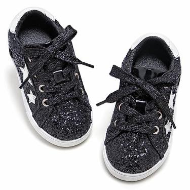 Imagem de GINFIVE Tênis Infantil Meninas Pequenos Sapatos Slip On Preto Glitter Todder 12