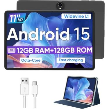 Imagem de Tablet Android 15, tablets de 11 polegadas com processador Octa Core, 12 GB de RAM + 128 GB ROM 1 TB expansão, Widevine L1, bateria de 8000 mAh, 2,4/5 GHz banda dupla WiFi/GPS/FM, câmeras de 5/8 MP