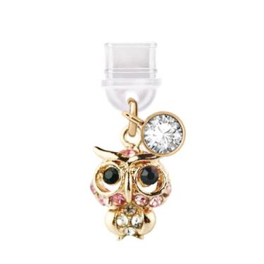 Imagem de ELISE & FONDA TP829 Tipo-C porta de carregamento plugue antipoeira pequena coruja cristal pingente de telefone celular para iPhone 15/16/Samsung/OnePlus/Xiaomi/oppo telefones Android (rosa)