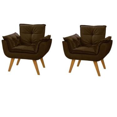 Imagem de Kit 2 Poltrona Suede Café Cadeira Decorativa Opala Sala Recepção Pés I