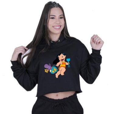 Imagem de Cropped Moletom Feminino Lilo Stitch Girl Summer - Lafre, Preto, G