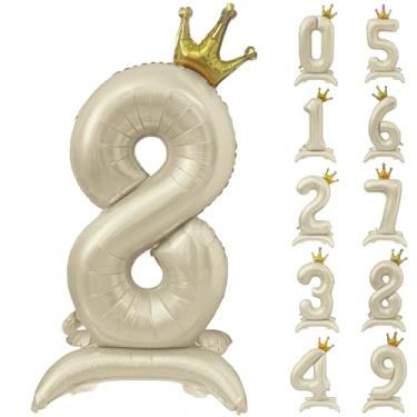 Imagem de Balão branco número 8 com coroa branca creme de 101 cm balão bege número 8 com coroa suprimentos de decoração de festa de aniversário