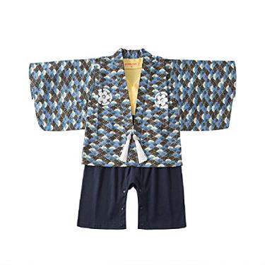 Imagem de SZCQ Macaquinho de quimono para bebês meninos, fantasias japonesas, roupas infantis de samurai de algodão, Azul marino, 18-24 Month