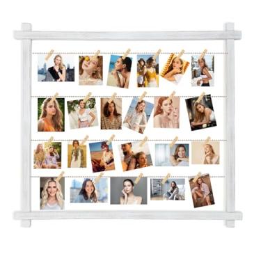 Imagem de Porta-retratos de colagem, quadro de exibição de fotos, molduras para pendurar com clipes para formatura, festa de aniversário, cartão de fotos de dormitório, suporte de cabide, atualizado, fácil de