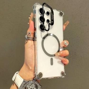 Imagem de Capa para Samsung A56, transparente e luxuosa, com suporte para carregamento sem fio (para Samsung A56/cinza)