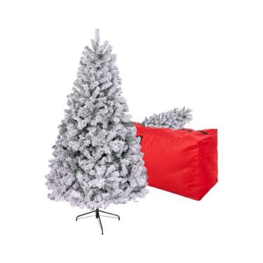 Imagem de Árvore de Natal artificial flocada de 1,2 m, Arbol de Navidad com 450 pontas de ramo, árvore de Natal falsa, árvore de Natal de abeto premium com base de metal dobrável