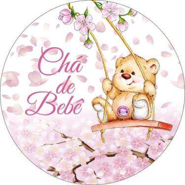 Imagem de Painel de Lona Redondo Ursinho e Balanço Chá de Bebe Flores - Fabrika 
