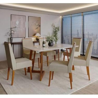 Imagem de Conjunto Sala de Jantar 6 Lugares Madeira Mesa California e Cadeira Montana Tecido A40 Móveis Meneghetti Caramelo