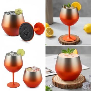 Imagem de TAÇA COPO TÉRMICO DE AÇO INOXIDÁVEL PARA GIN, VINHO E DRINKS, 410ML. ISOLAMENTO TÉRMICO PAREDE DUPLA, HASTE REMOVÍVEL. COCKTAIL, INQUEBRÁVEL E PORTÁTIL PARA BEBIDAS, FESTAS E EVENTOS. (Laranja)