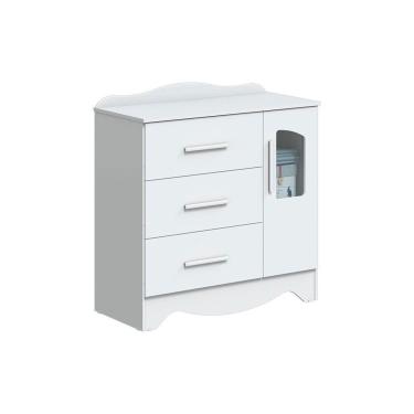 Imagem de Cômoda Infantil Lisi Plus c/ 1 Porta Cristal e 4 Gavetas Branco - Peroba