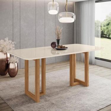 Imagem de Mesa de Jantar Yara Ambiente 180 cm Canto Arredondado com Vidro Nature