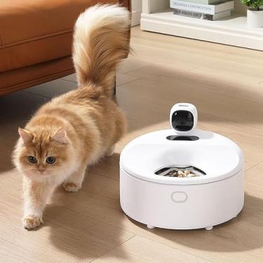 Imagem de Comedouro Automático para Gatos com Tigela de Aço Inoxidável, com Câmera, Comedouro Automático Refrigerado com Resfriamento por Semicondutor, Distribuidor de Ração Controlado por Aplicativo (Branco)