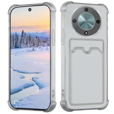 Imagem de Yarxiawin Capa para Honor Magic 6 Lite transparente com porta-cartão, capa fina rosa fofa para Honor Magic 6 Lite capa de telefone de silicone macia à prova de choque protetora à prova de quedas