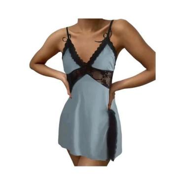 Imagem de Camisola Sexy Feminina Sem Costas Em Renda Com Decote Baixo, Vestido D