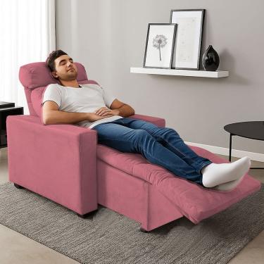 Imagem de Poltrona Cadeira Do Papai E Mamãe Reclinável Retrátil Para Sala De Descanso Madri Rosa